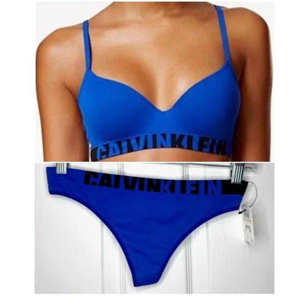 Calvin Klein Seamless Logo Demi Bra & Thong Underwear 36D/Medium Set - Picture 1 of 14